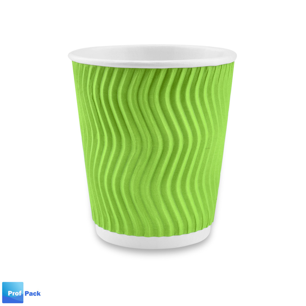 Стакан бумажный гофрированный зеленый 340 мл 20 шт/уп (кр80, d80)