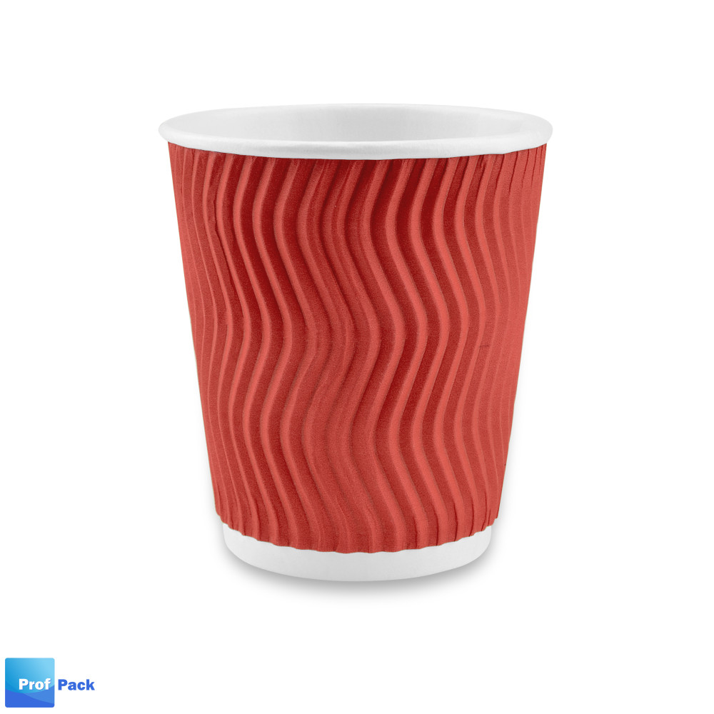 Стакан бумажный гофрированный красный 340 мл 20 шт/уп (кр80, d80)