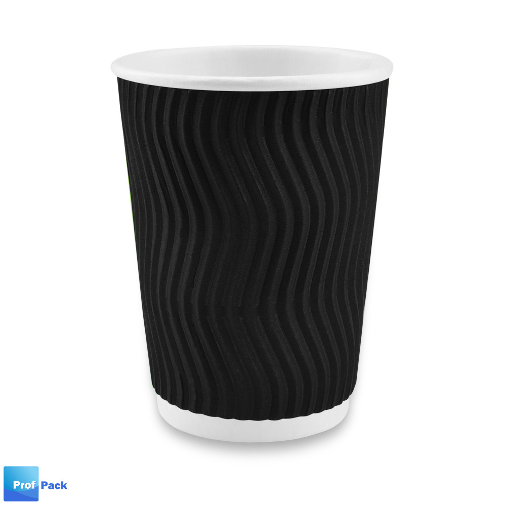 Стакан бумажный гофрированный черный 400 мл 15 шт/уп (кр91, d91)