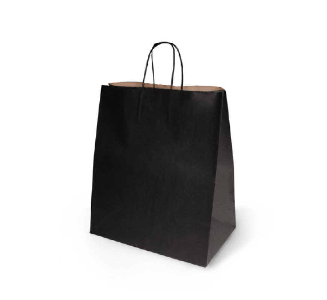 Пакет бумажный черный с кручеными ручками 260х350х150 мм 80 г/м2 25 шт/уп