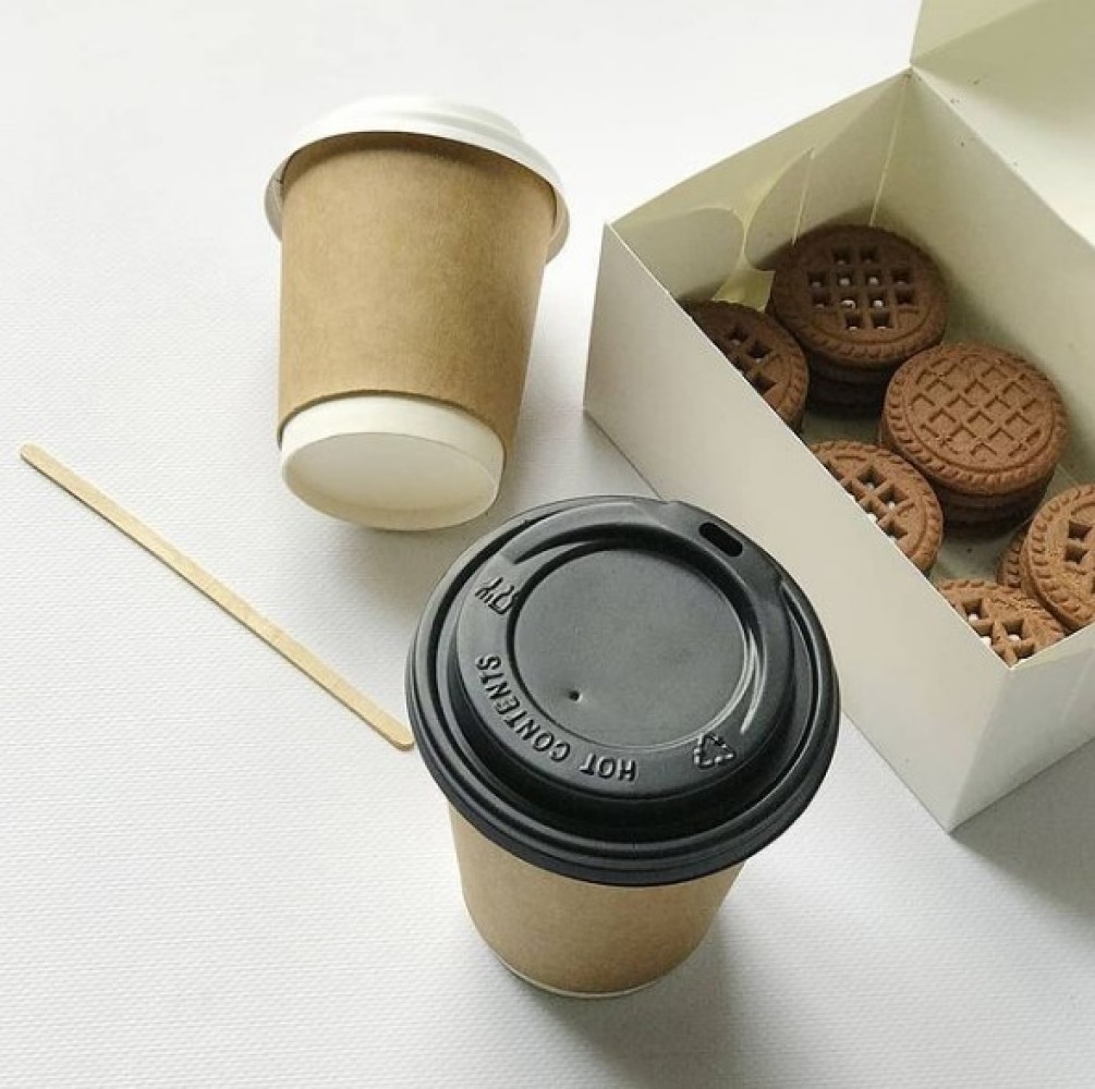 Крышка КР-88 для бумажного стакана, черная с поилкой, 50 шт/уп