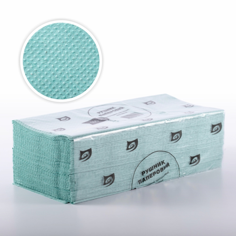 Бумажные полотенца, V-сложения, 1-но слойные, зелёные, 230х250 мм, 160 листов/уп