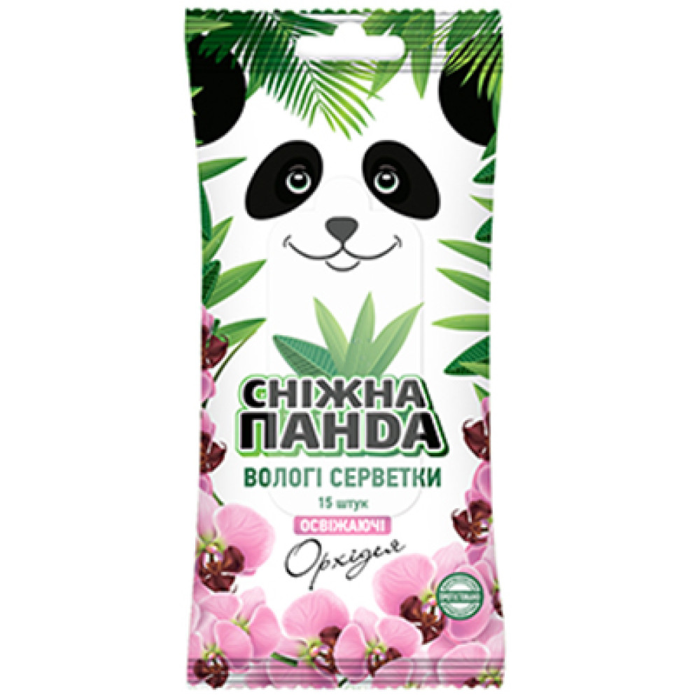 Салфетки влажные для рук освежающие, орхидея, Снежная Панда, 15 шт/уп