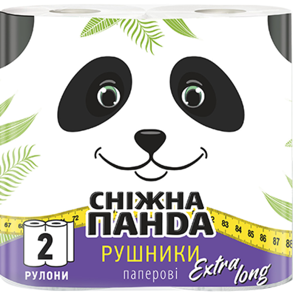 Бумажные полотенца в рулоне, 2-х слойные, белые, 200 листов, Снежная Панда Extra Long, 2 рул/уп