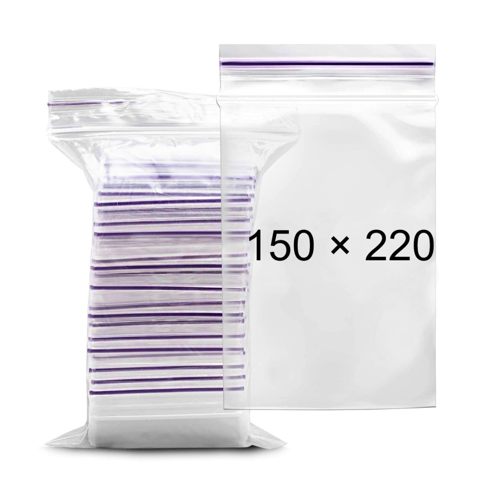 Пакет зип лок полиэтиленовый прозрачный 150х220 мм 50 мкм 100 шт/уп