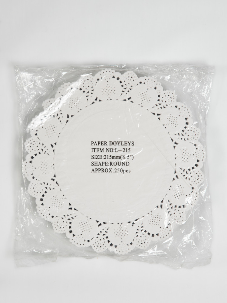 Ажурная салфетка, бумажная, круглая, белая, 215 мм (8,5"), PAPER DOYLEYS, 100 шт/уп