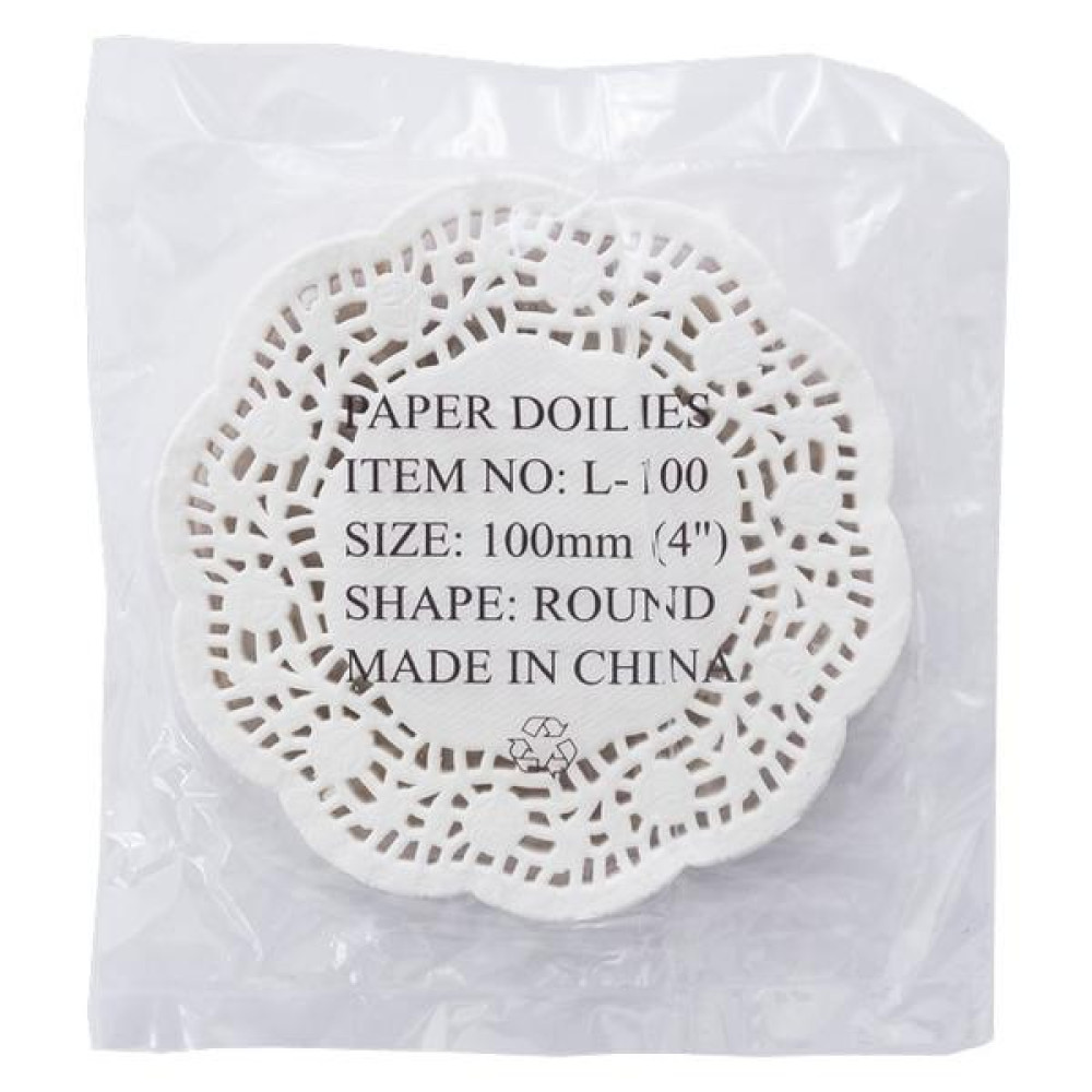 Ажурная салфетка, бумажная, круглая, белая, 100 мм (4"), PAPER DOYLEYS, 100 шт/уп