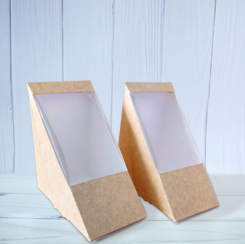 Упаковка для сэндвичей крафт с белым дном с окном 170х75х120 мм 1 шт (100/700)