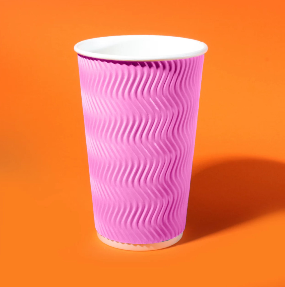 Стакан бумажный гофрированный лавандовый 400 мл 15 шт/уп (кр91, d91)