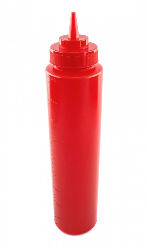 Бутылка для соусов пластиковая с мерной шкалой красная 950 мл