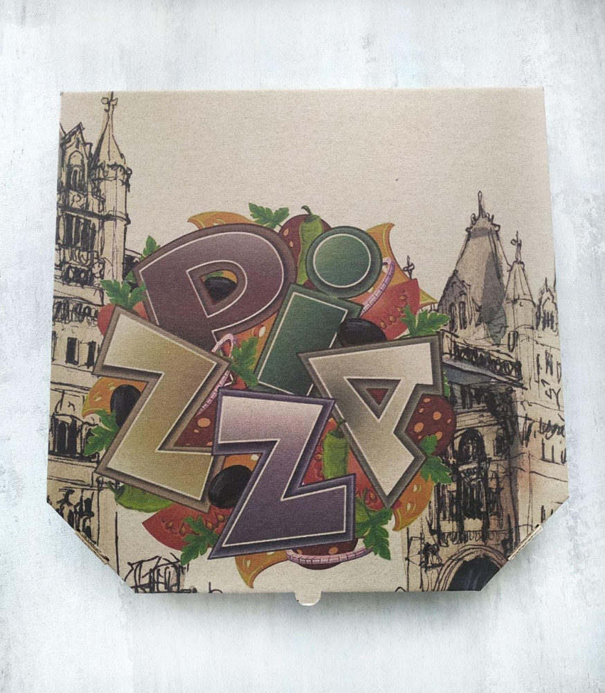 Коробка для пиццы 30 см бурая с печатью Старый Город 300х300х40 мм 1 шт