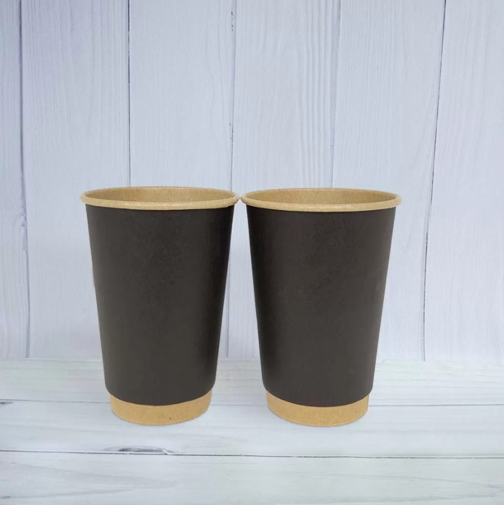 Стакан бумажный 2-х слойный черный-крафт 320 мл 15 шт/уп (кр80, d80)