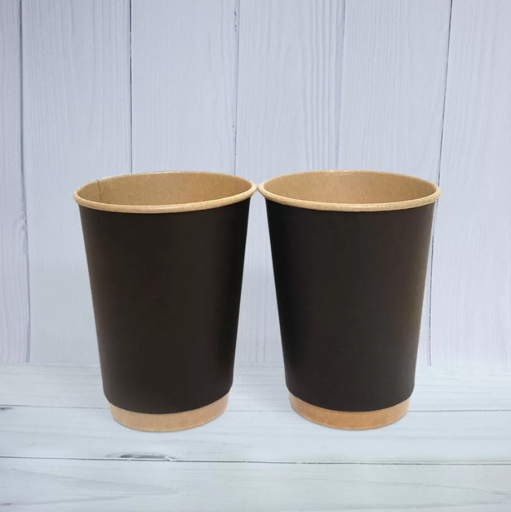 Стакан бумажный 2-х слойный черный-крафт 400 мл 15 шт/уп (кр90, d90)