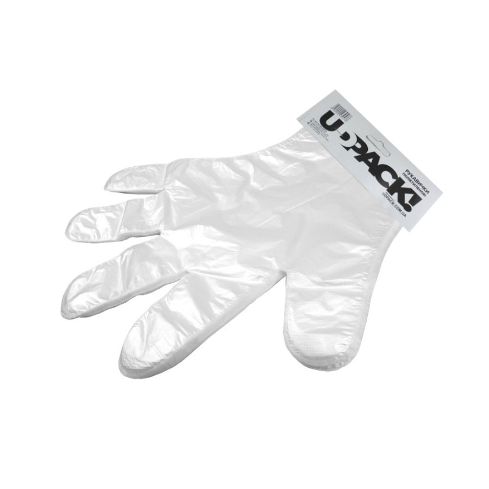 Перчатки одноразовые полиэтиленовые на картонной планке прозрачные 100 шт/уп (50 пар)