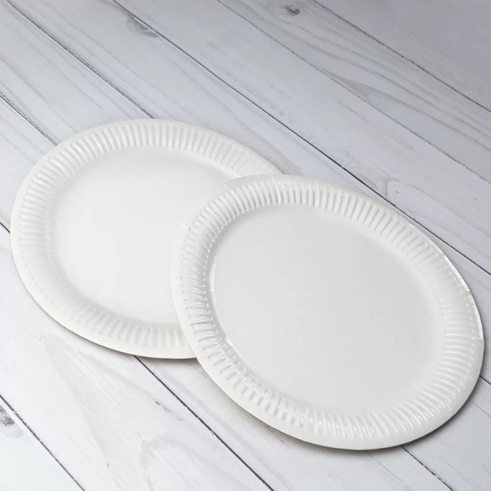 Тарелка столовая бумажная круглая ламинированная белая 230 мм 100 шт/уп