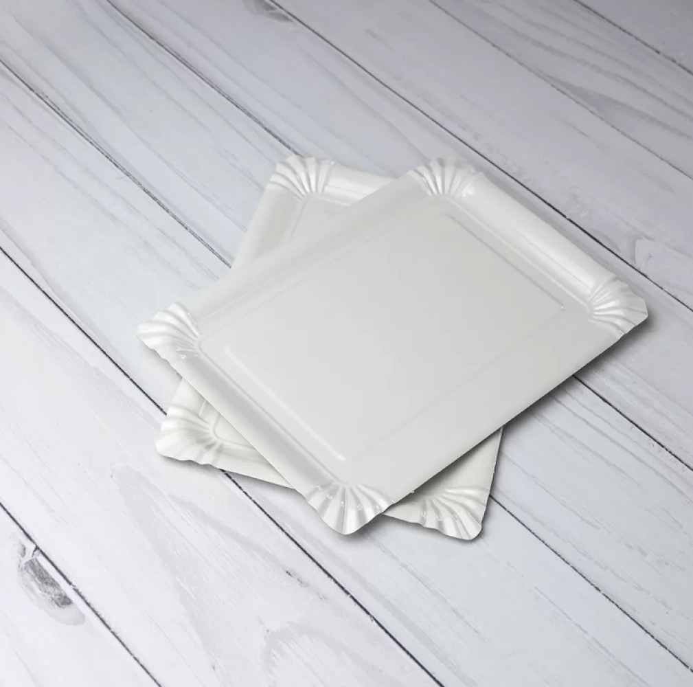 Тарелка столовая бумажная прямоугольная ламинированная белая 220х150х5 мм 100 шт/уп