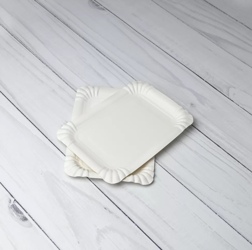 Тарелка десертная бумажная прямоугольная ламинированная белая 170х120х5 мм 100 шт/уп