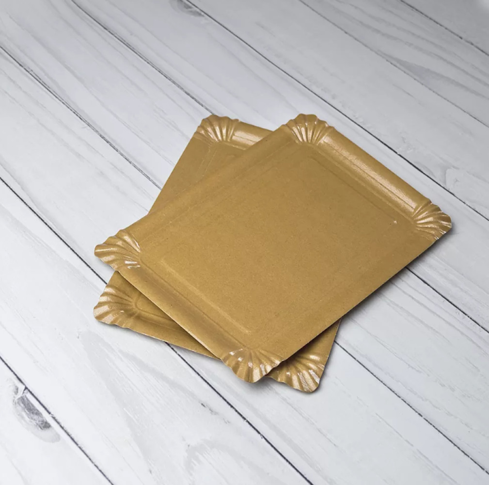 Тарелка столовая бумажная прямоугольная ламинированная крафт 220х150х5 мм 100 шт/уп