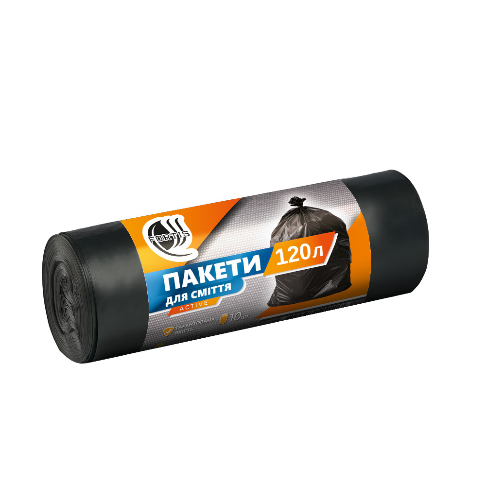 Пакет для мусора Fortis Active прочный черный 120 л 25 мкм 10 шт/рул