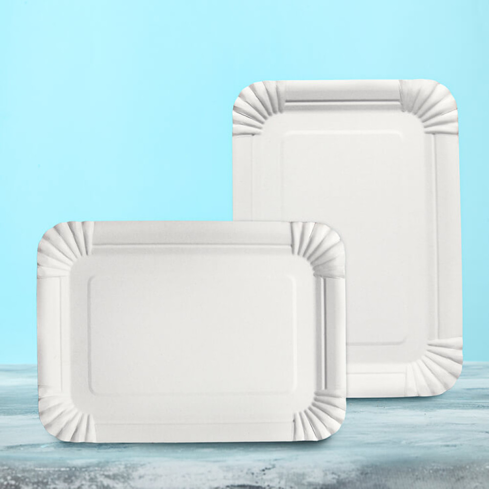 Тарелка десертная бумажная прямоугольная белая 180х120 мм 50 шт/уп