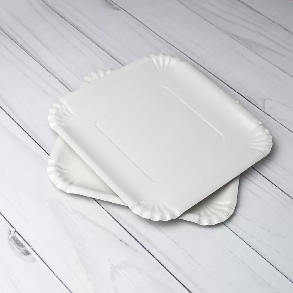 Тарелка столовая бумажная квадратная ламинированная белая 210х210х5 мм 100 шт/уп