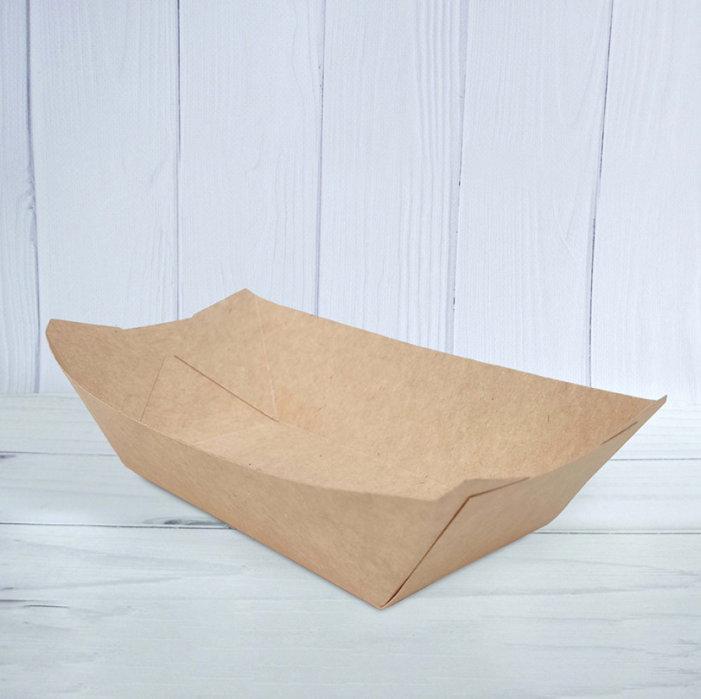 Тарелка лодочка бумажная крафт 200х110х50 мм 100 шт/уп