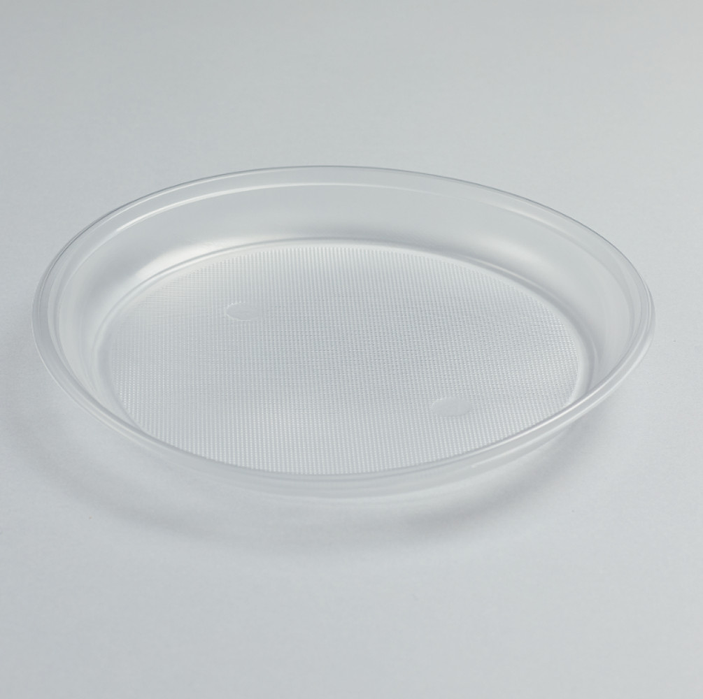 Тарелка столовая пластиковая круглая прозрачная 205 мм 50 шт/уп