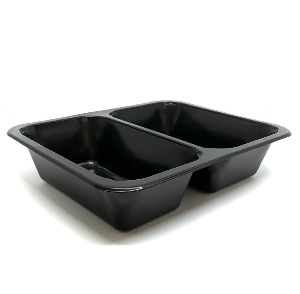 Лоток под запайку пластиковый 2-х секционный Т-2 черный 187х137х48 мм 1 шт (50/600)