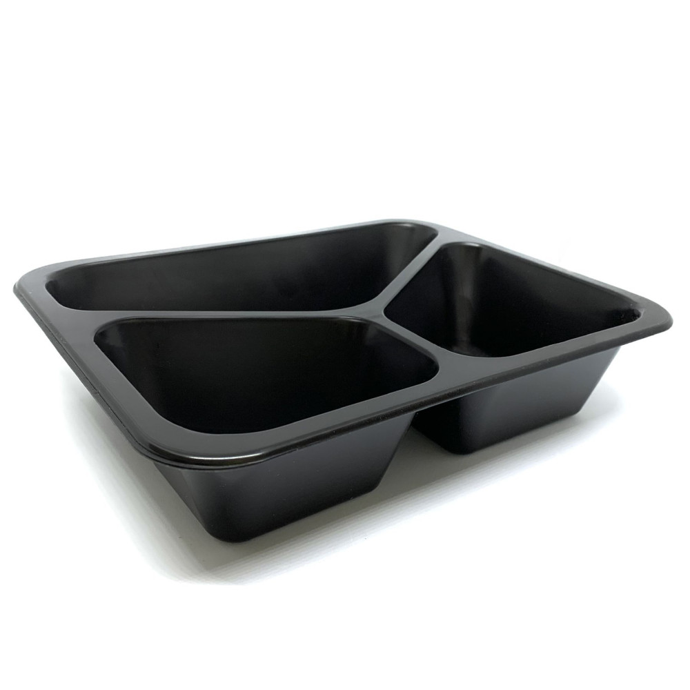 Лоток под запайку пластиковый 3-х секционный Т-3 черный 227х178х50 мм 1 шт (50/400)