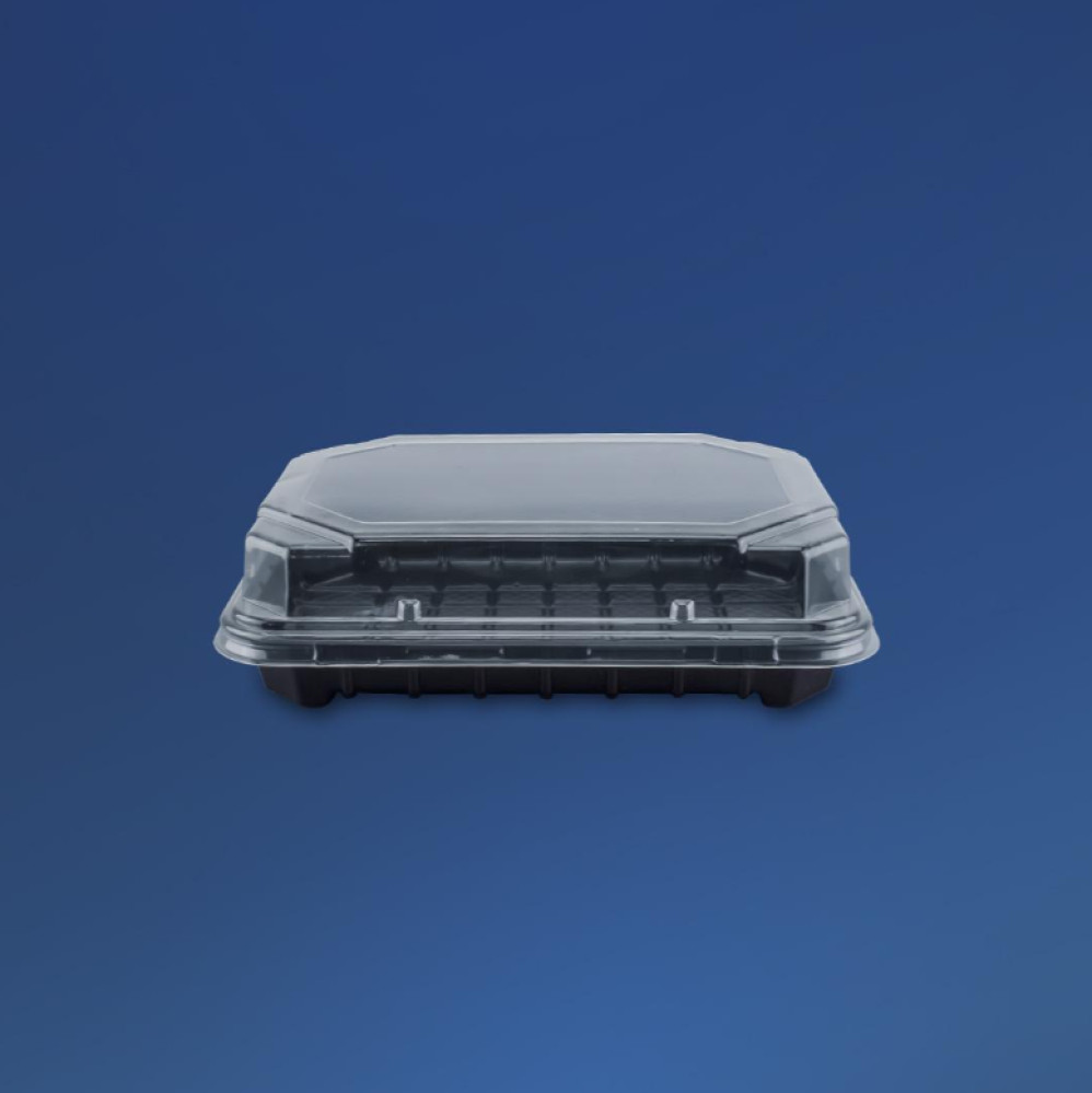 Упаковка для суши пластиковая ПС-63 с крышкой черная 880 мл 180х138х20 мм 1 шт (380 шт/ящ)