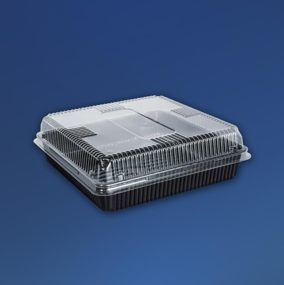 Упаковка для суши пластиковая ПС-65 с крышкой черная 2100 мл 195х195х38 мм 1 шт (414 шт/ящ)