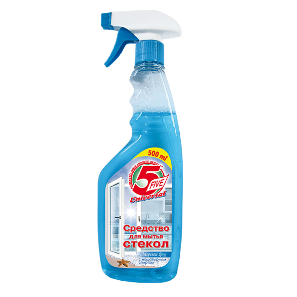 Средство для мытья окон и стекол с нашатырным спиртом 5 Five Морской бриз с распылитилем  500 мл