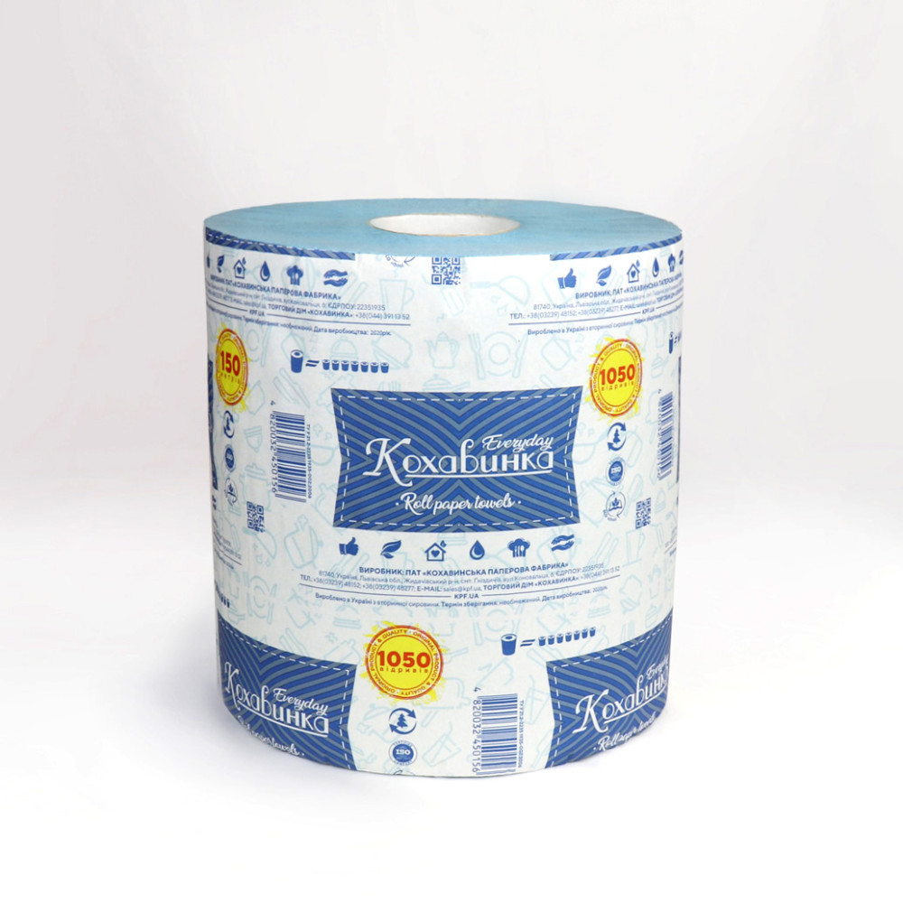 Полотенца бумажные в рулоне Кохавинка синие 150 м 1 рулон