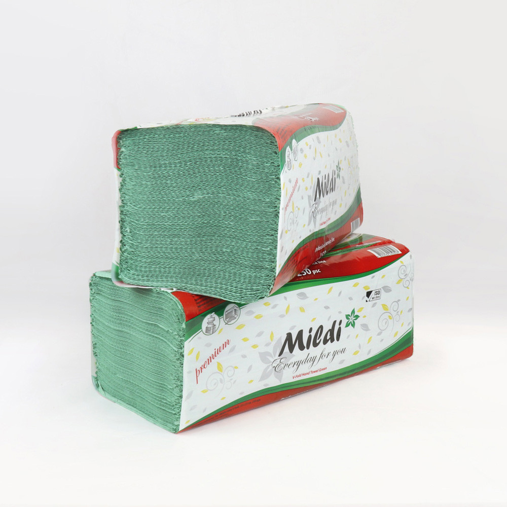 Полотенца бумажные Mildi Premium V-сложения 1-х слойные салатовые 250х230 мм 250 шт/уп