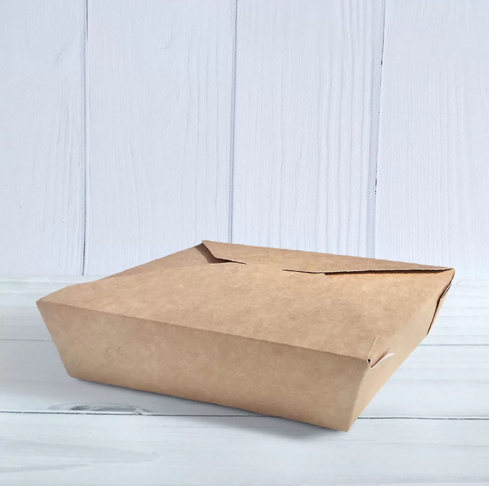 Ланч бокс бумажный крафт с белым дном 1000 мл 185х105х55 мм 50 шт/уп