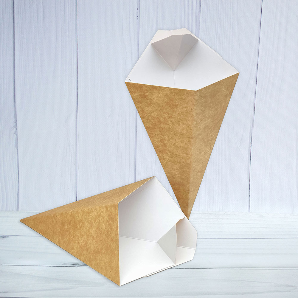 Конверт-конус для картошки фри крафт с белым дном 200х165х260 мм 1 шт (100/700)