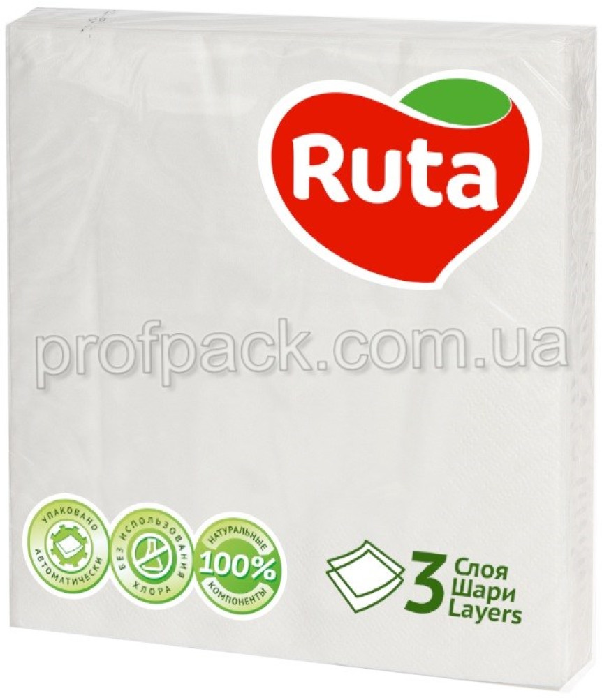 Салфетка 33х33см, 3-х слойная белая, тм Рута, 20 шт/уп 